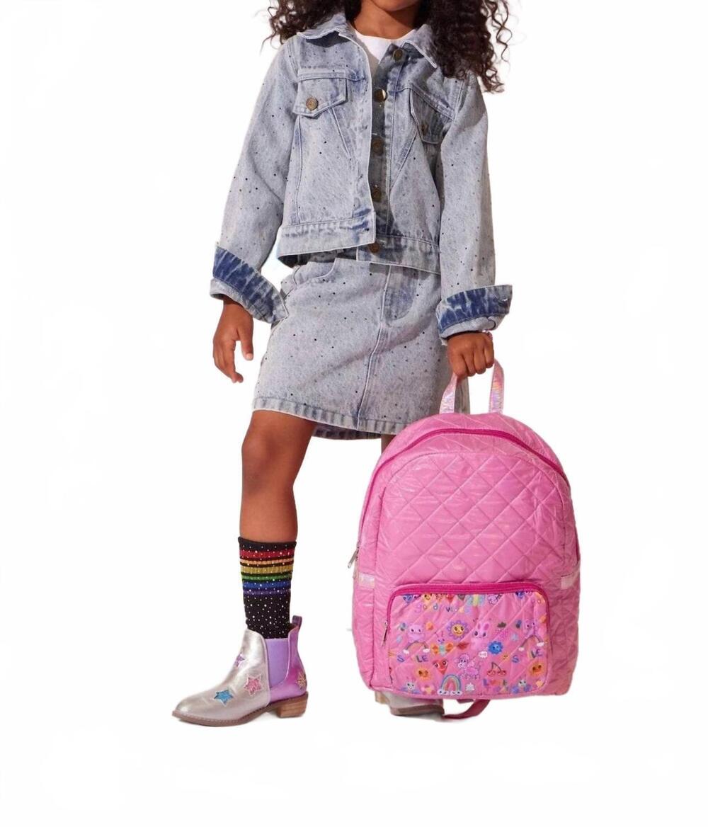 NEW LOLA + THE BOYS rainbow sparkle denim jacket in blue